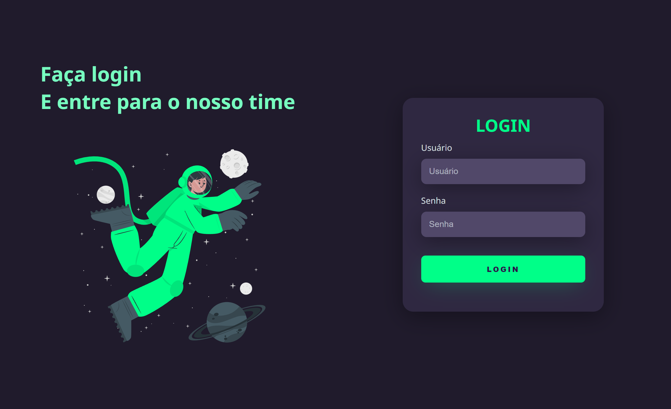 foto da tela de login com tema dark